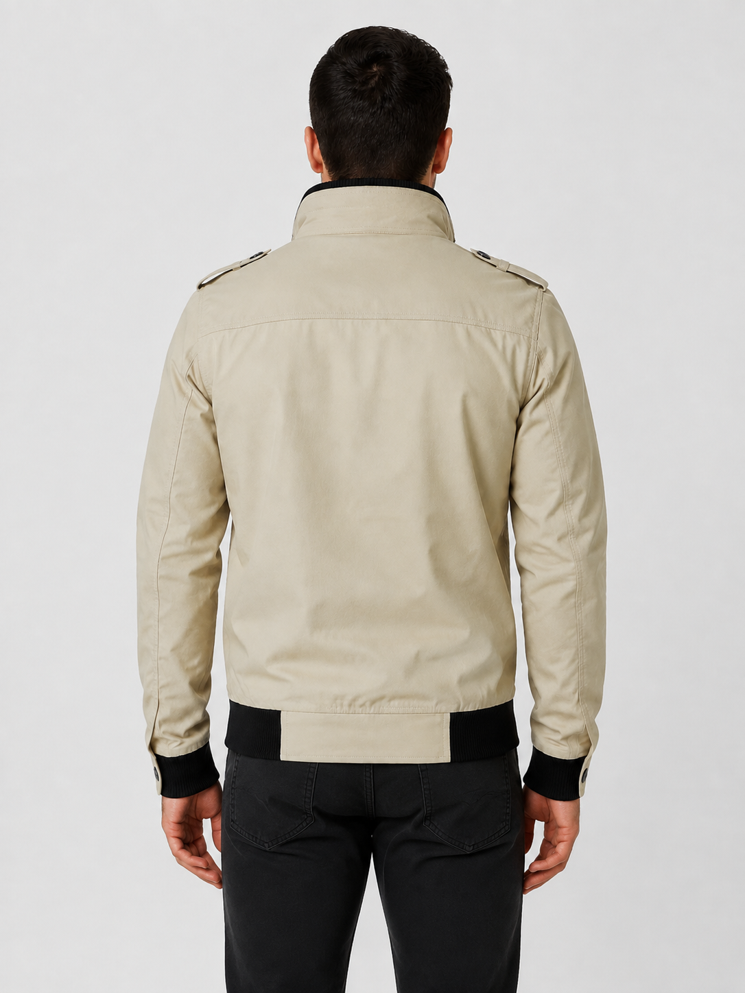 Men’s Bomber Jacket with Stand Collar and Ribbed Cuffs