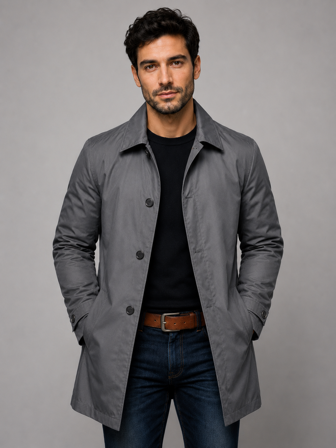 Men’s Button-Front Coat with Point Collar