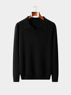 Men’s Buttonless Polo Collar Knit Sweater with Long Sleeves