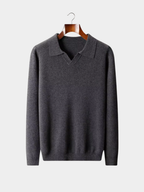 Men’s Buttonless Polo Collar Knit Sweater with Long Sleeves