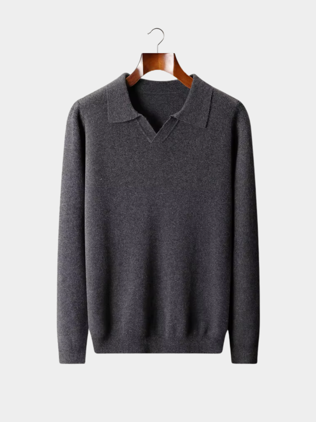 Men’s Buttonless Polo Collar Knit Sweater with Long Sleeves