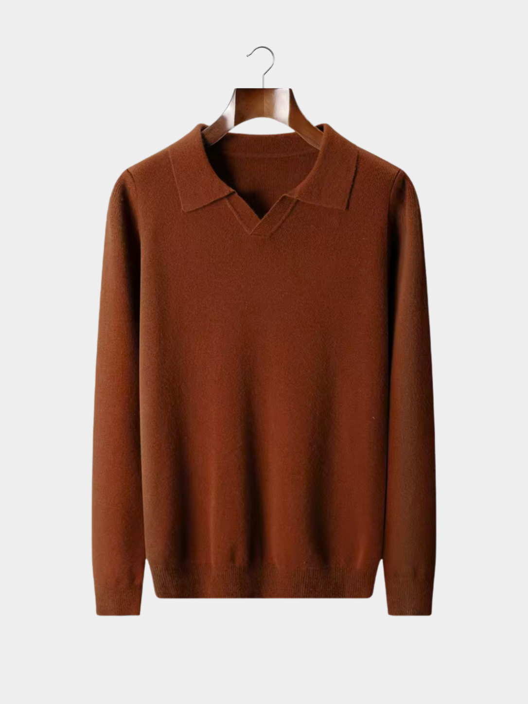 Men’s Buttonless Polo Collar Knit Sweater with Long Sleeves