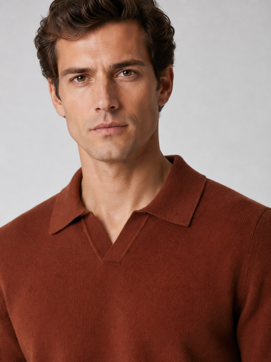 Men’s Buttonless Polo Collar Knit Sweater with Long Sleeves