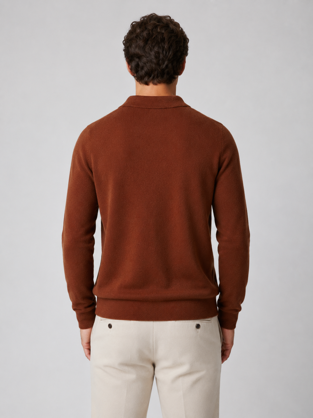 Men’s Buttonless Polo Collar Knit Sweater with Long Sleeves