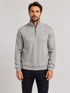 Men’s Cable-Knit Sweater with Quarter-Zip Collar