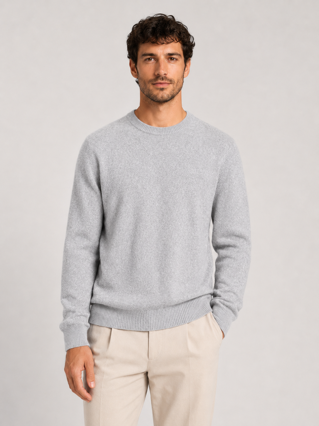 Men’s Crew Neck Knit Sweater with Ribbed Trim