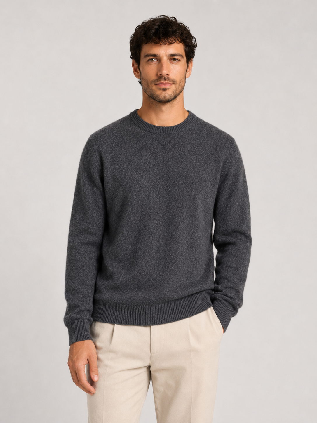 Men’s Crew Neck Knit Sweater with Ribbed Trim
