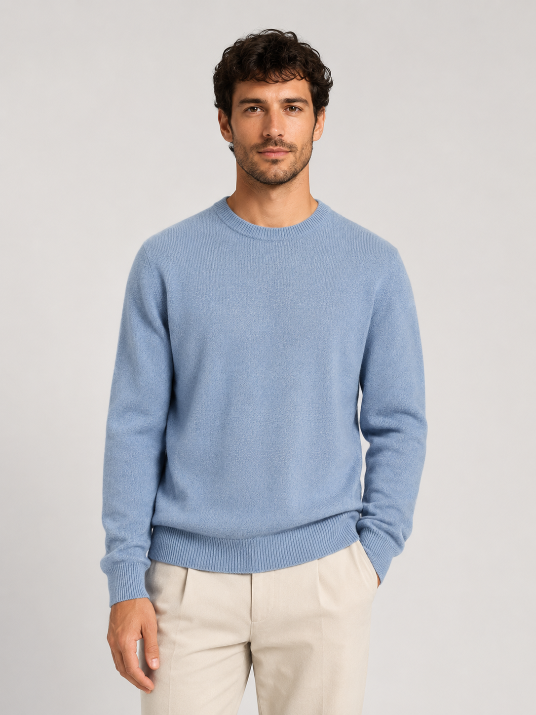 Men’s Crew Neck Knit Sweater with Ribbed Trim