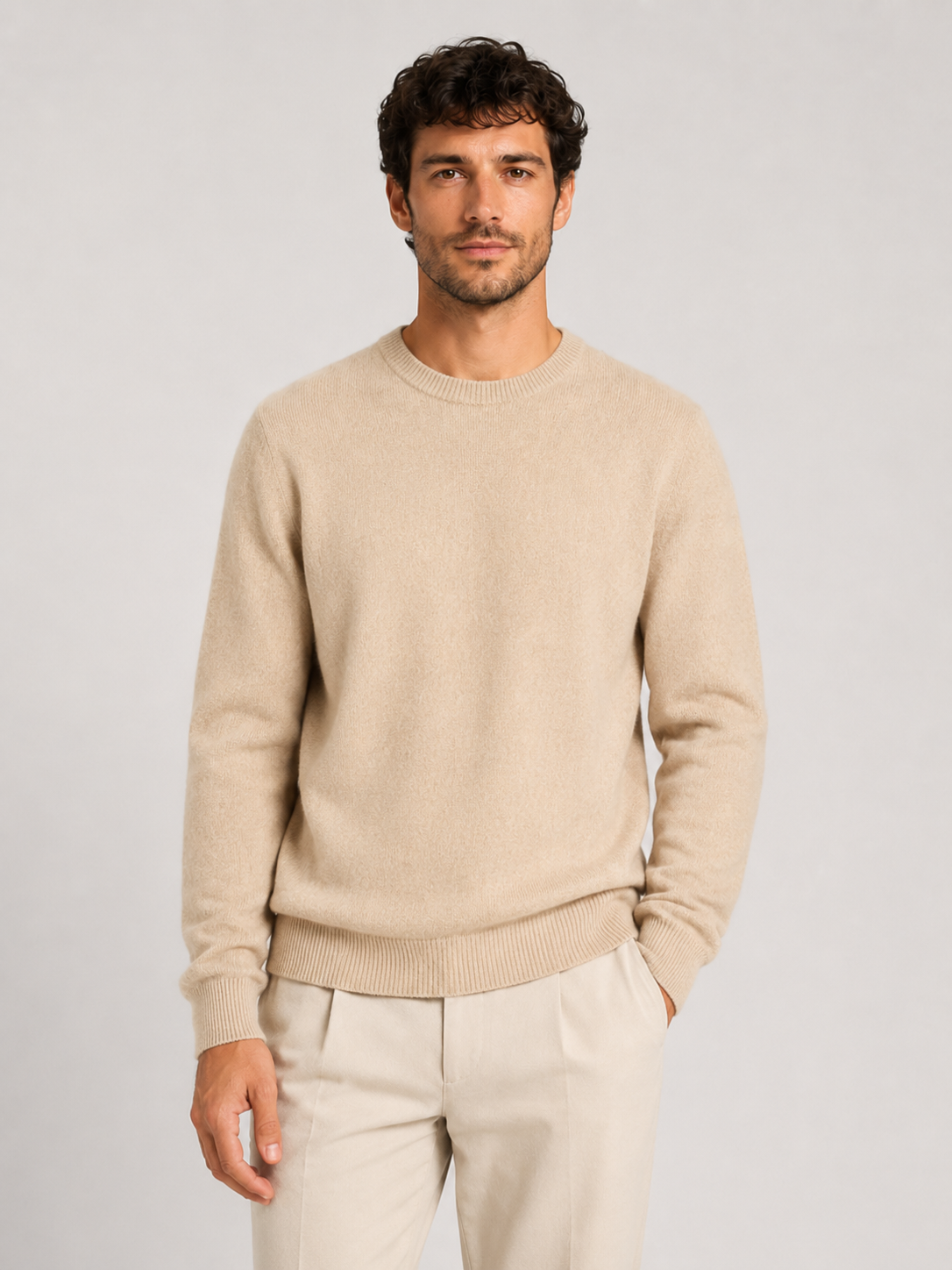 Men’s Crew Neck Knit Sweater with Ribbed Trim
