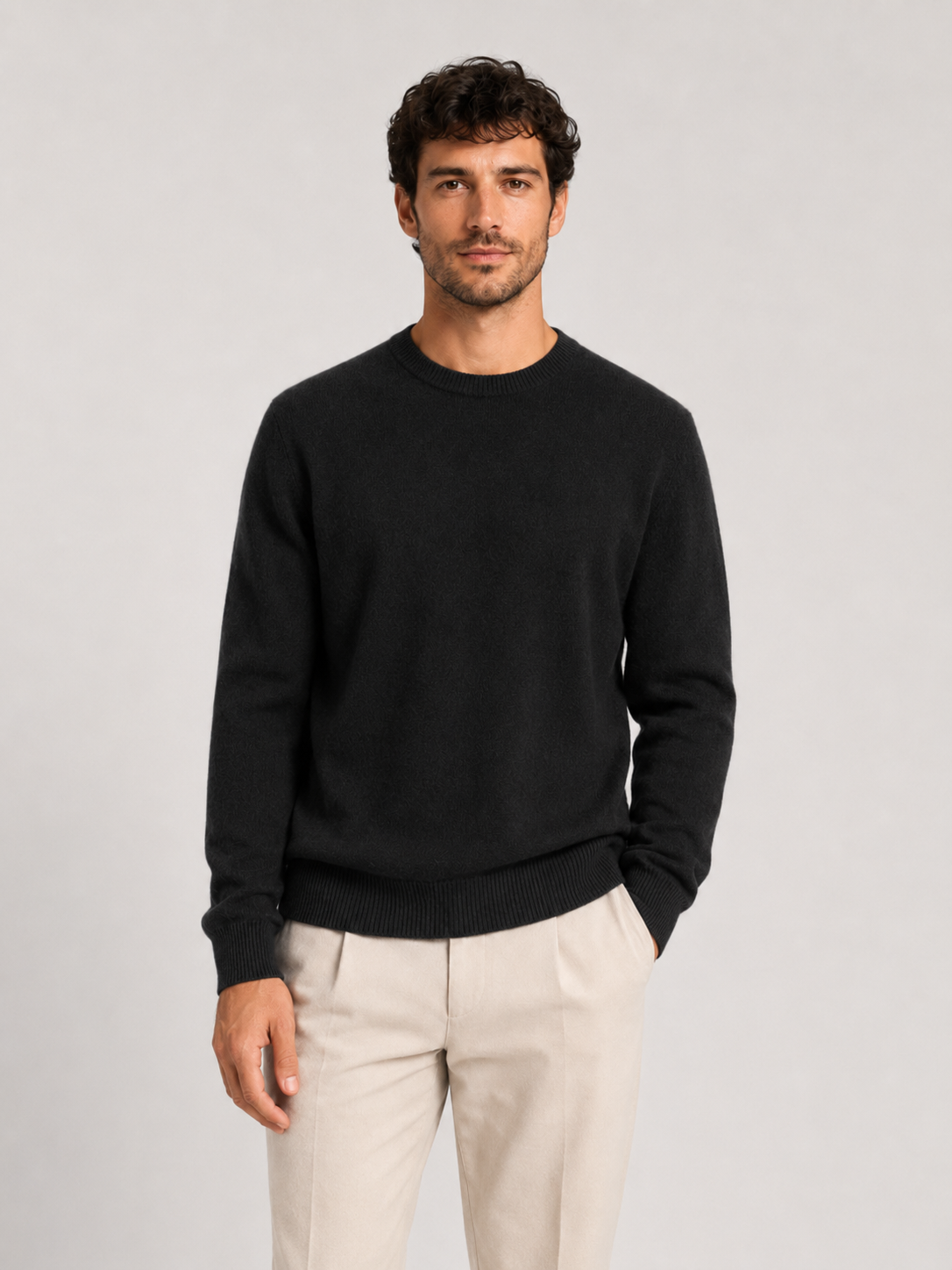 Men’s Crew Neck Knit Sweater with Ribbed Trim