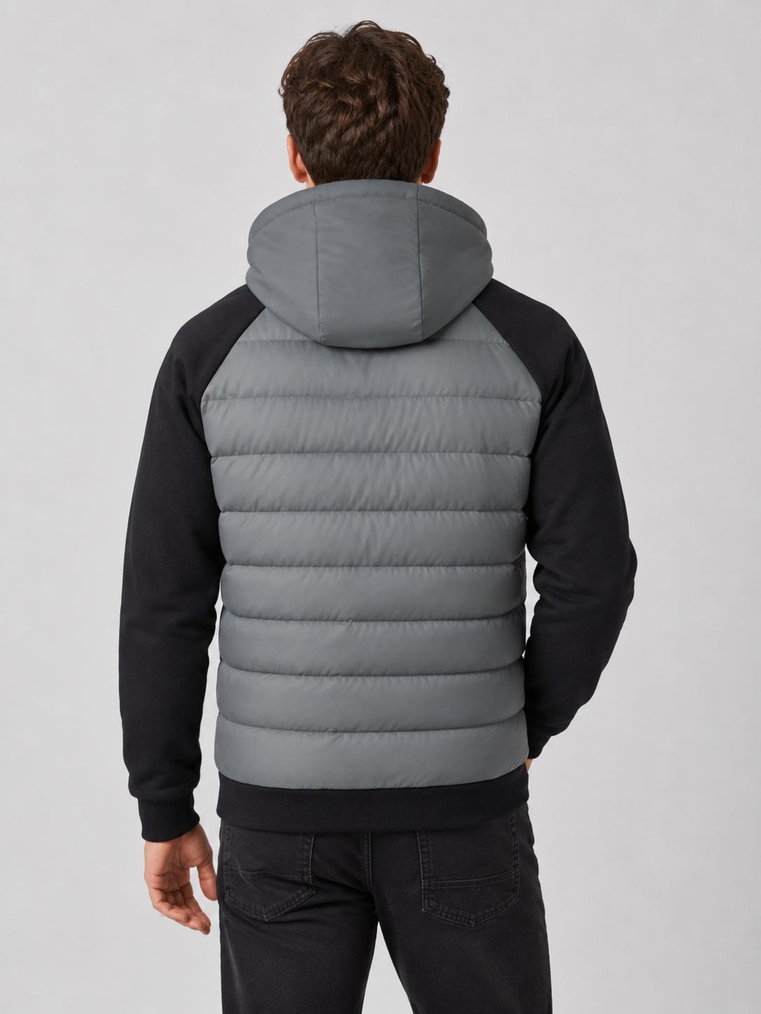 Men’s Hooded Puffer Jacket with Quilted Front Panel