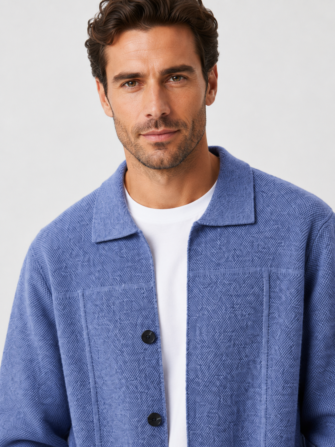 Men’s Knit Button Cardigan with Collar and Patch Pockets