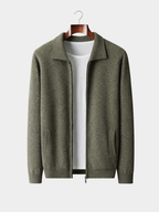 Men’s Knit Cardigan with Zip Front and Polo Collar