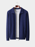Men’s Knit Cardigan with Zip Front and Polo Collar