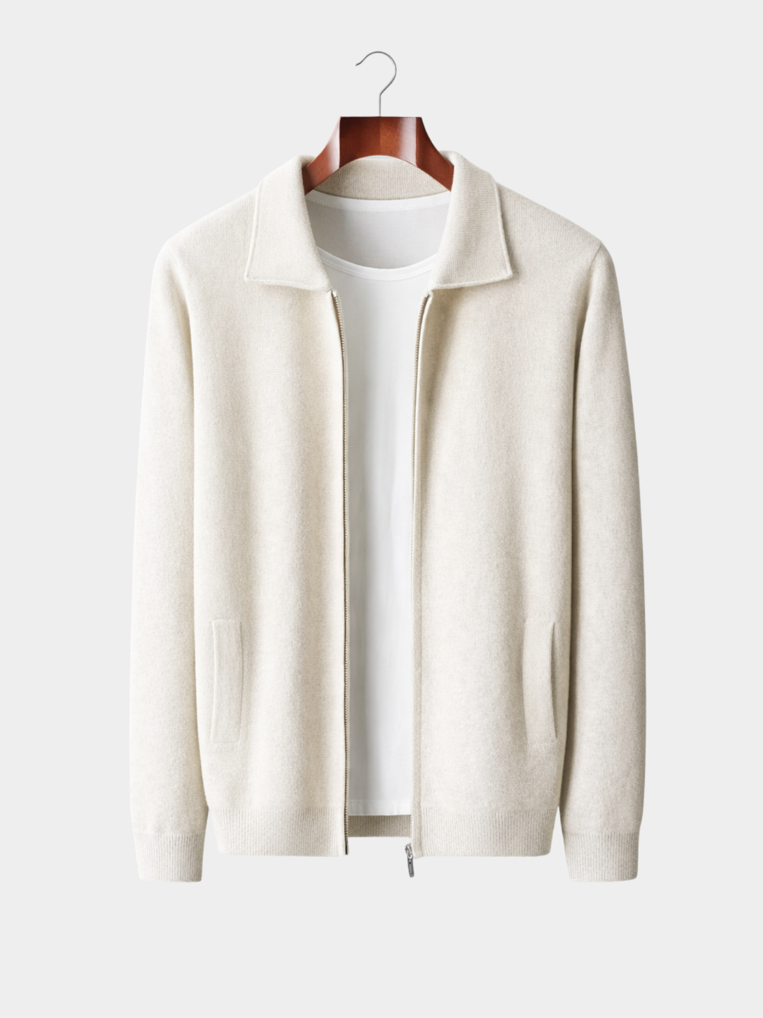 Men’s Knit Cardigan with Zip Front and Polo Collar