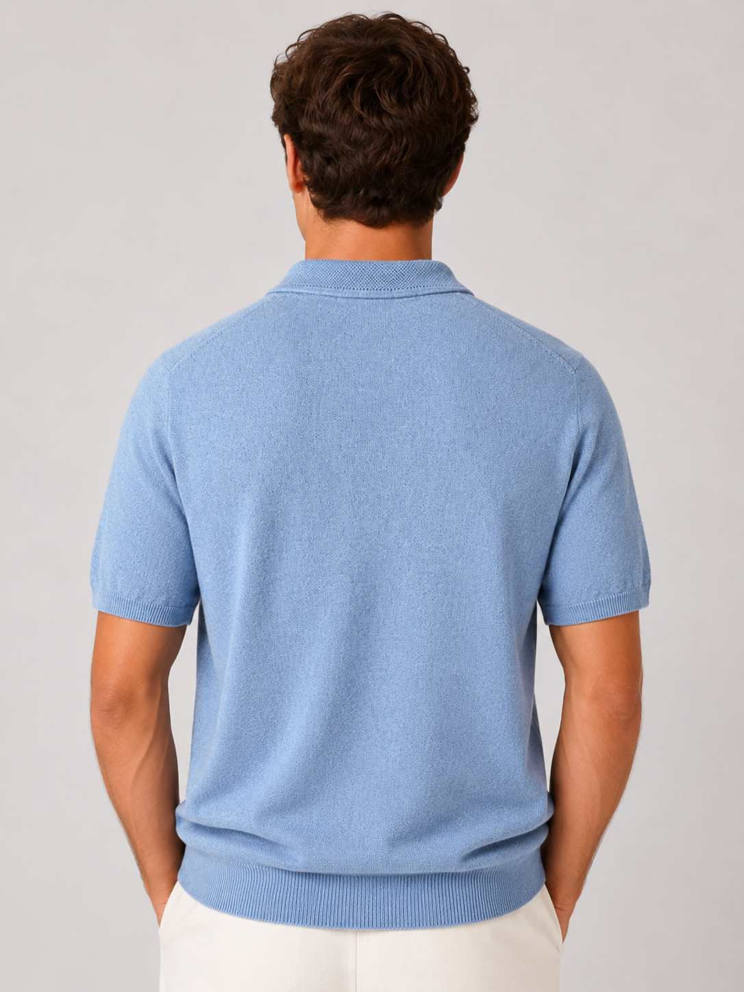 Men’s Knit Polo Shirt with Button Placket and Short Sleeves