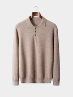 Men’s Long Sleeve Polo Knit Sweater with Three-Button Collar