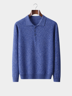 Men’s Long Sleeve Polo Knit Sweater with Three-Button Collar