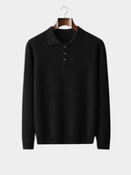 Men’s Long Sleeve Polo Knit Sweater with Three-Button Collar