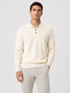 Men’s Long Sleeve Polo Knit Sweater with Three-Button Collar