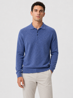 Men’s Long Sleeve Polo Knit Sweater with Three-Button Collar
