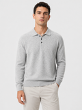 Men’s Long Sleeve Polo Knit Sweater with Three-Button Collar