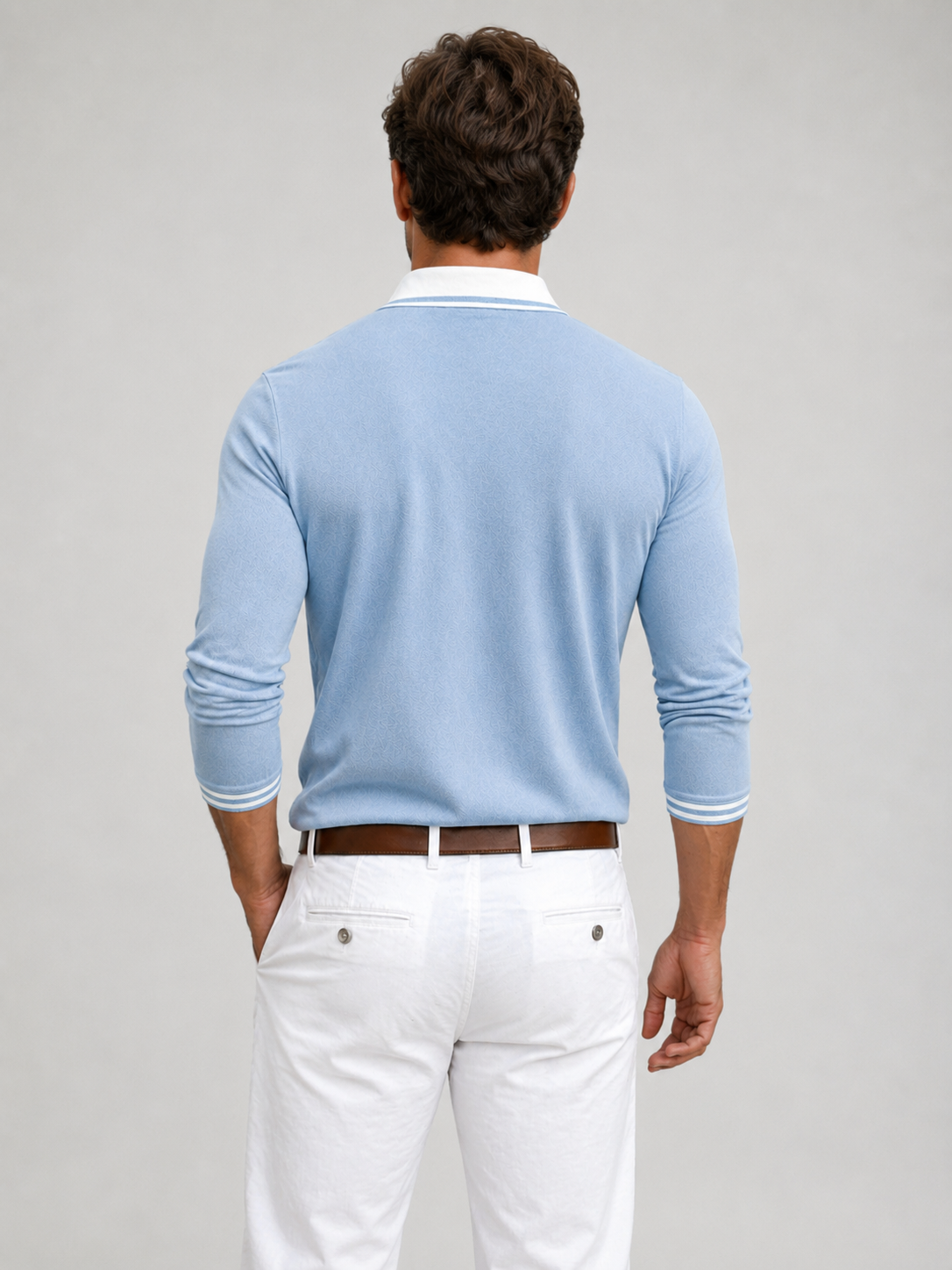 Men’s Long Sleeve Polo Shirt with Contrast Collar