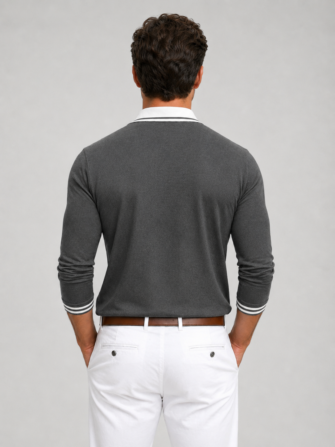 Men’s Long Sleeve Polo Shirt with Contrast Collar