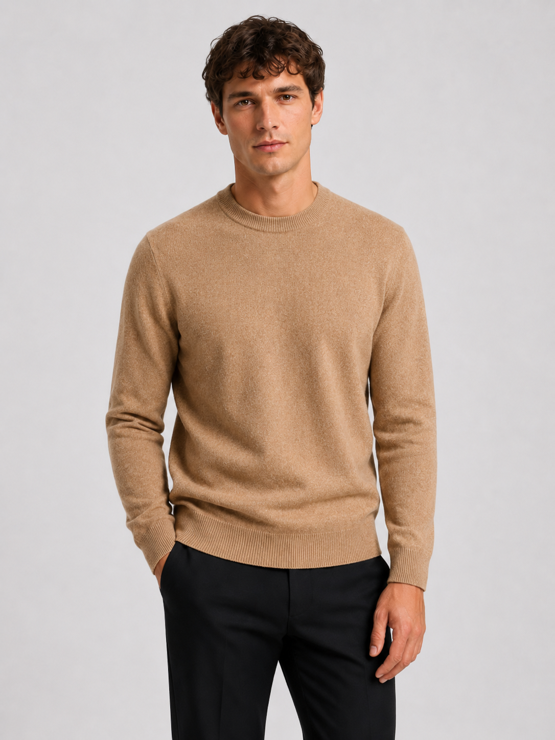 Men’s Mock Neck Knit Sweater with Ribbed Trim