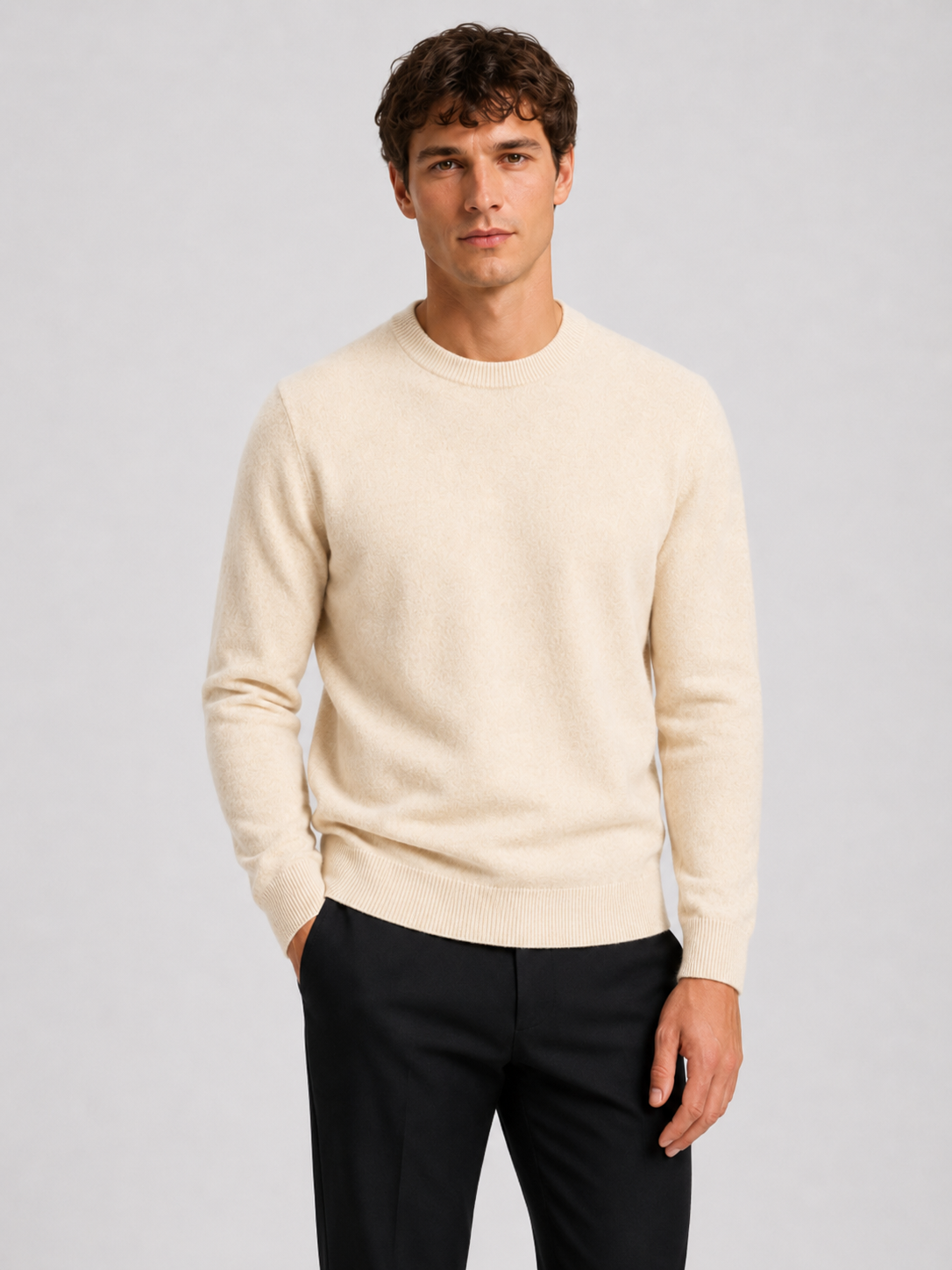 Men’s Mock Neck Knit Sweater with Ribbed Trim