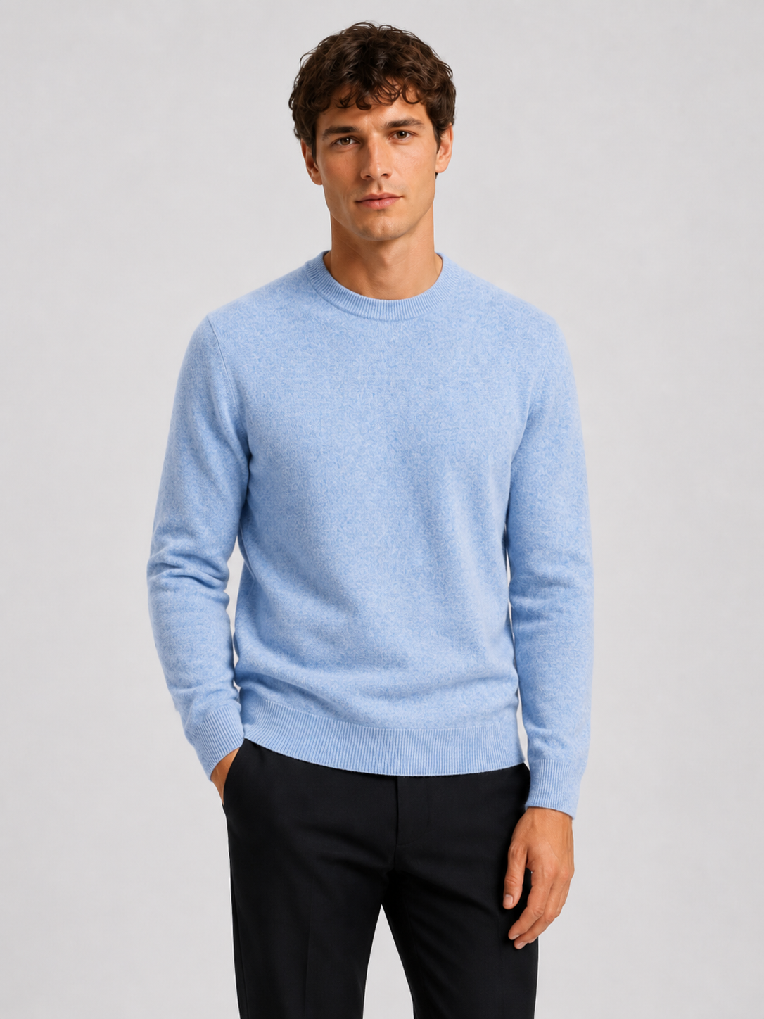 Men’s Mock Neck Knit Sweater with Ribbed Trim