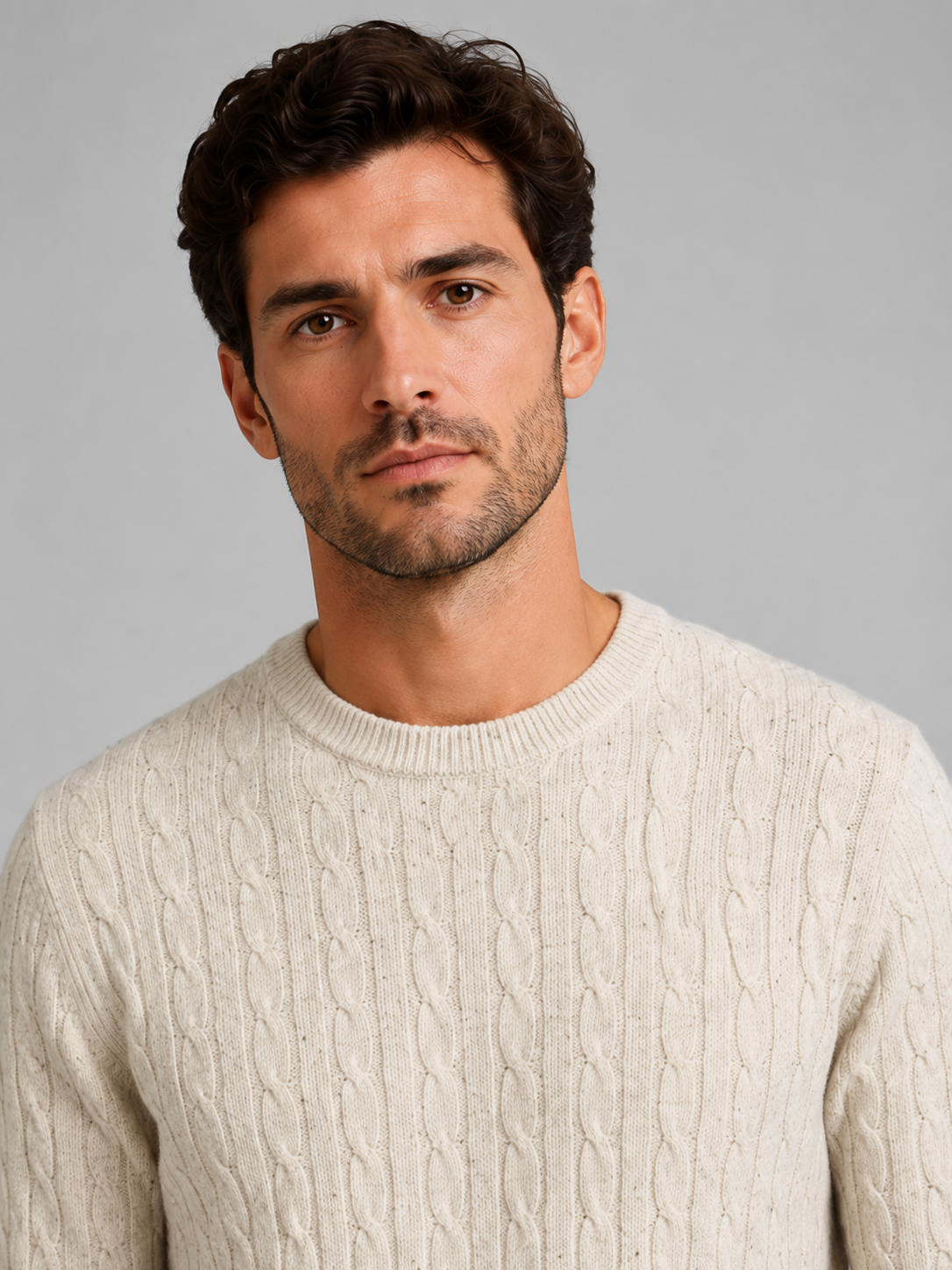 Men’s Ribbed Crew Neck Knit Sweater with Textured Pattern