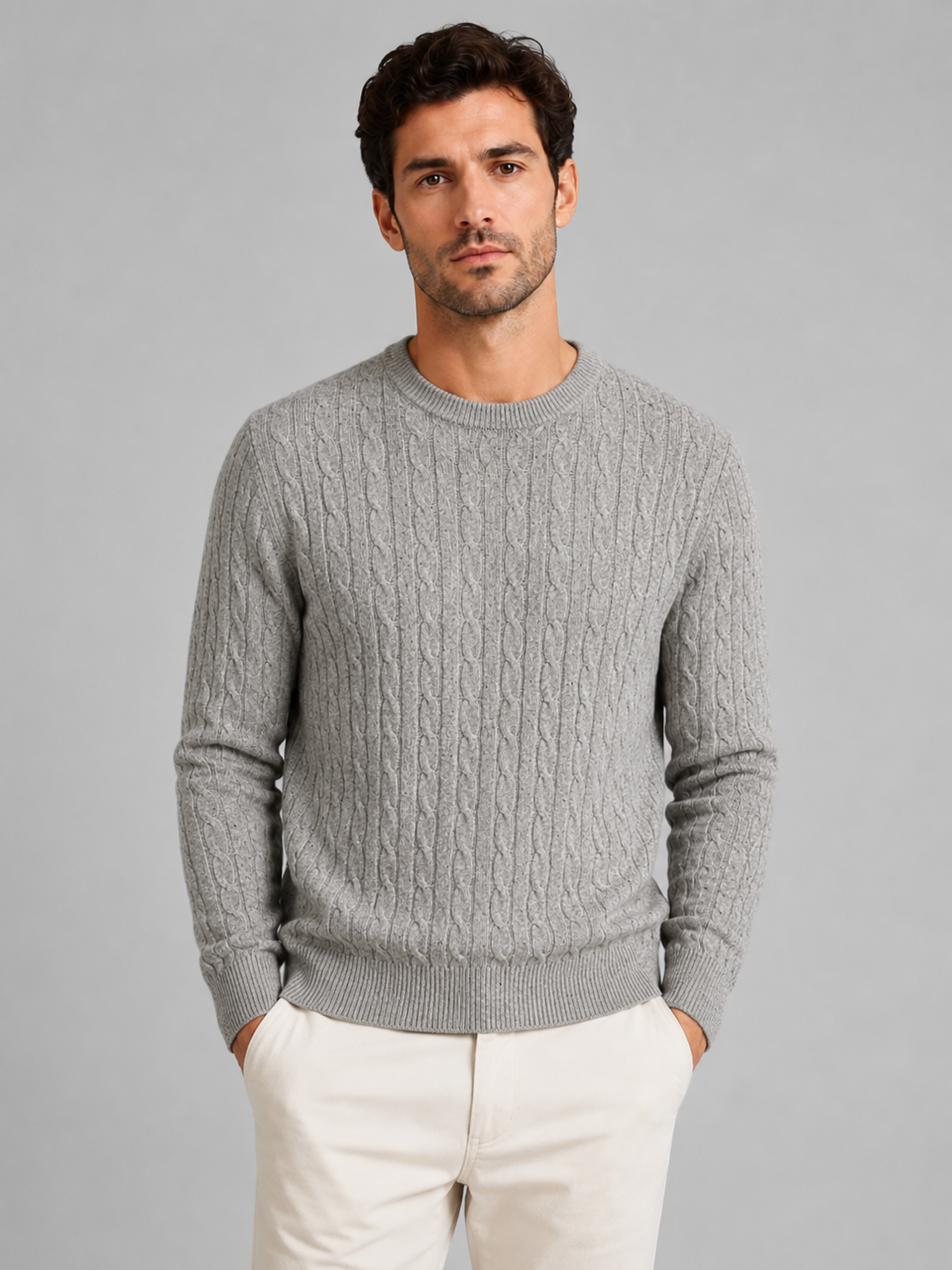 Men’s Ribbed Crew Neck Knit Sweater with Textured Pattern