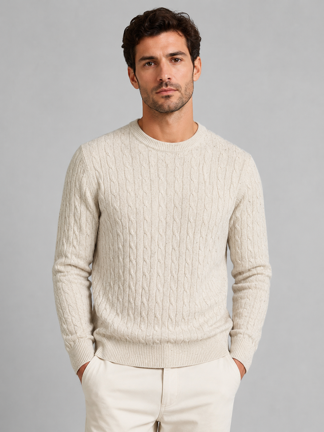 Men’s Ribbed Crew Neck Knit Sweater with Textured Pattern