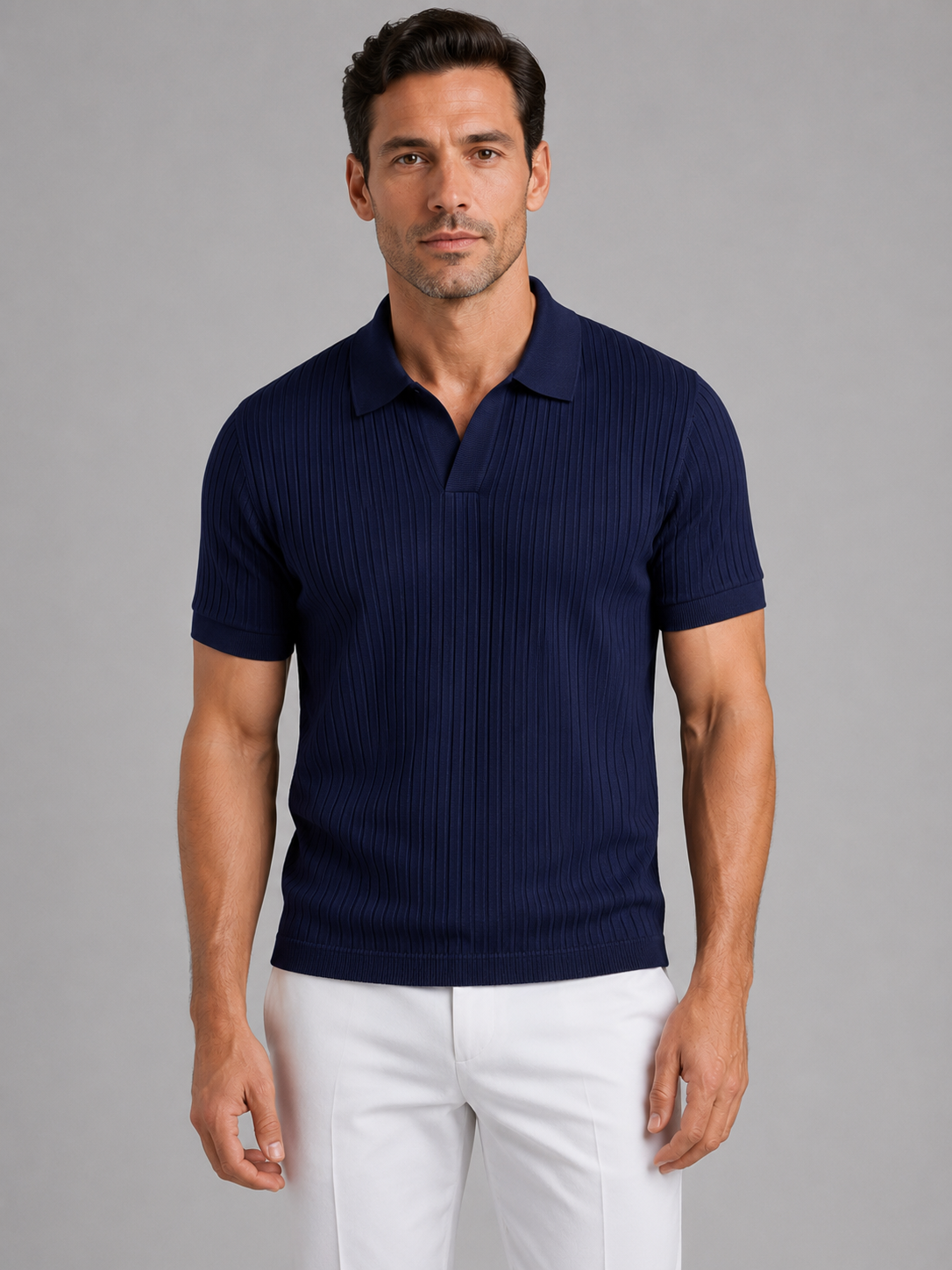 Men’s Ribbed Knit Polo Shirt