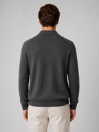 Men’s Ribbed Knit Zip Cardigan with Polo Collar