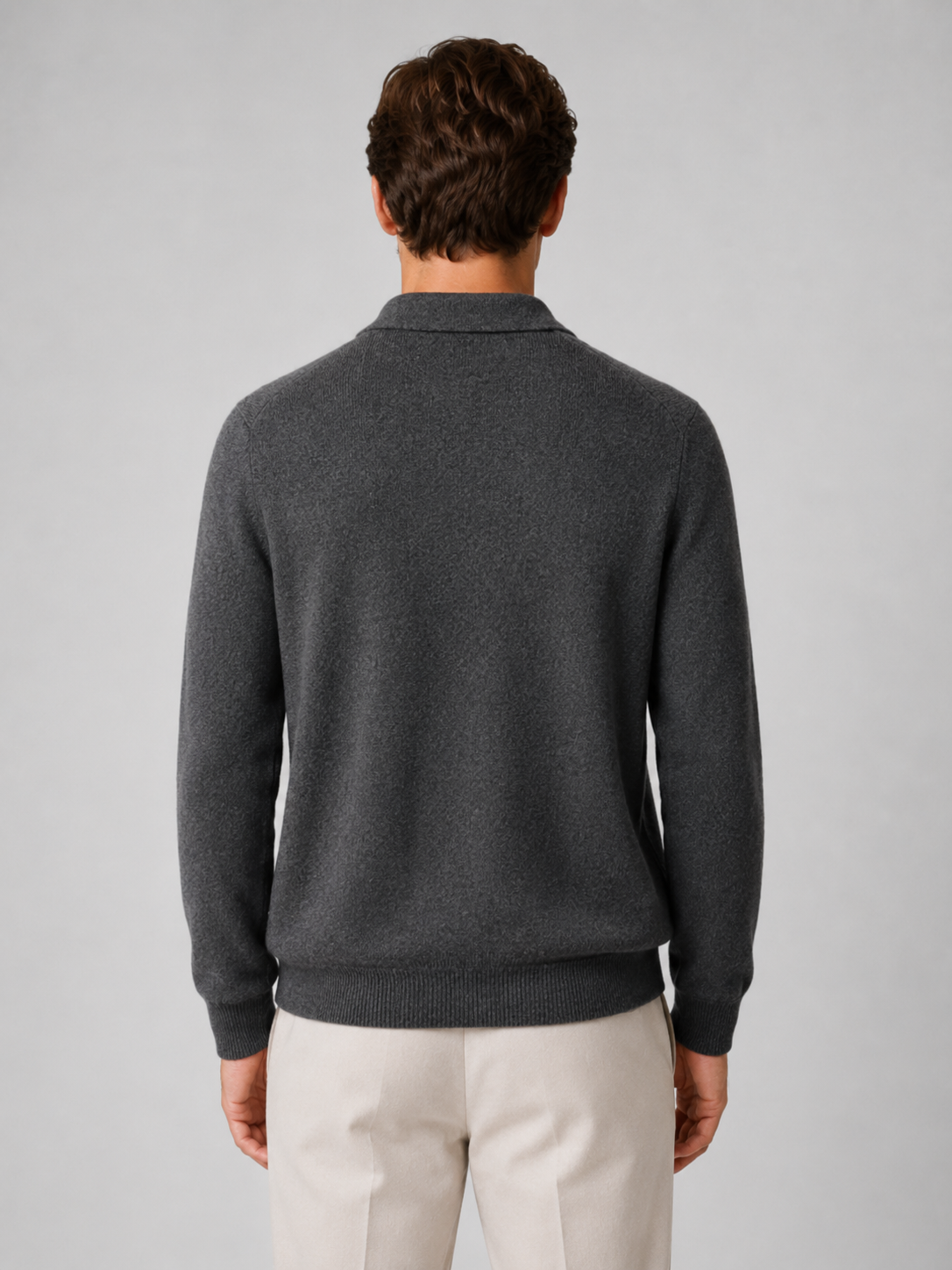 Men’s Ribbed Knit Zip Cardigan with Polo Collar