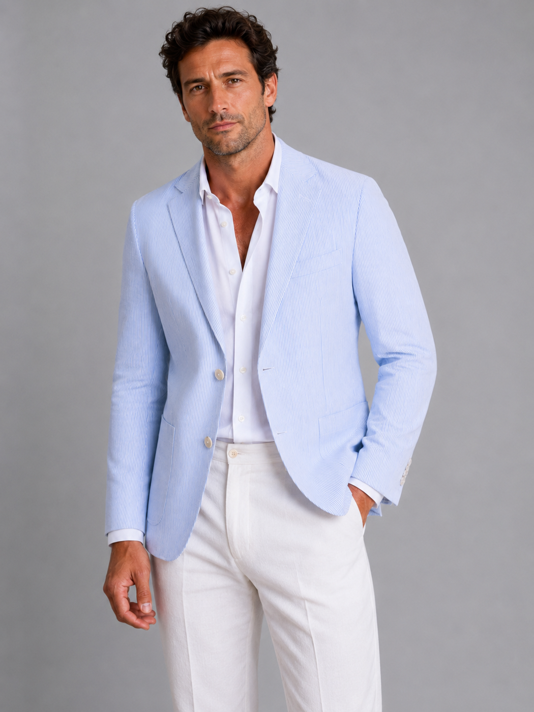 Men’s Striped Blazer with Notch Lapel