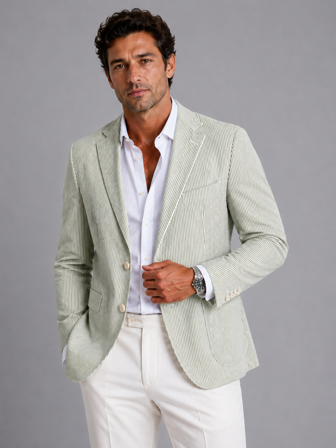 Men’s Striped Blazer with Notch Lapel