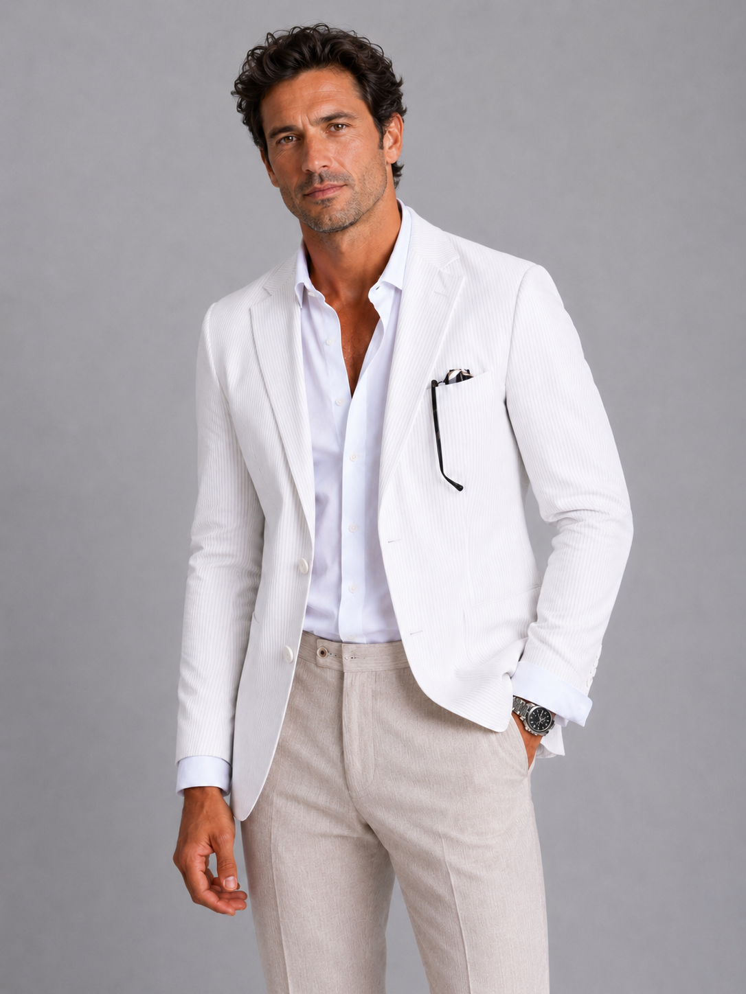Men’s Striped Blazer with Notch Lapel