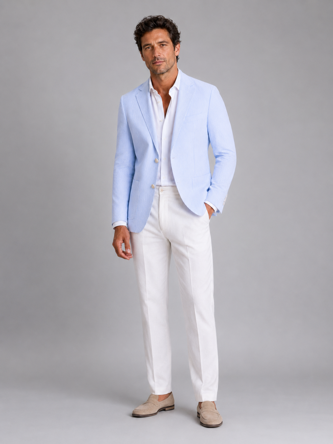 Men’s Striped Blazer with Notch Lapel