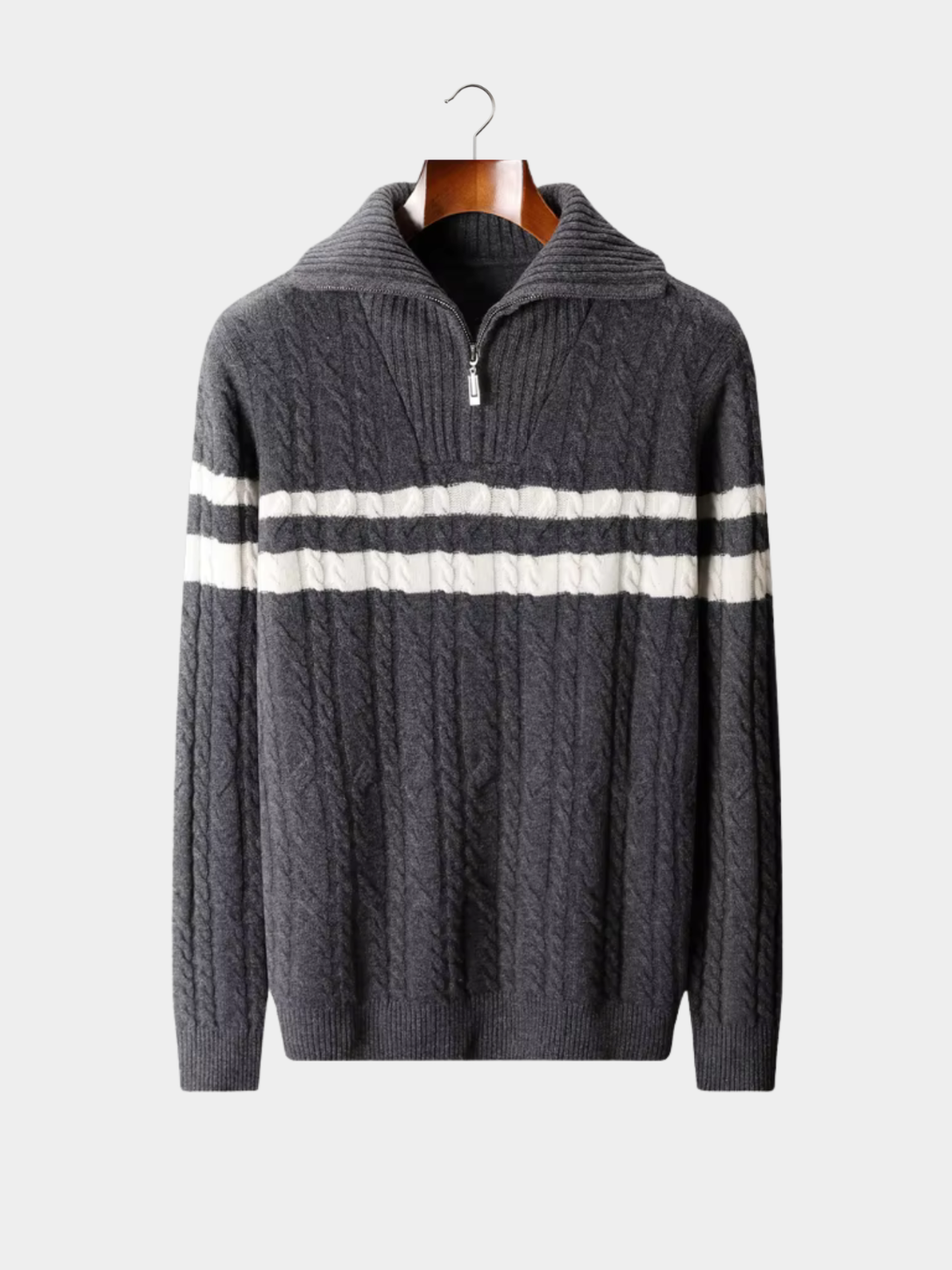 Men’s Striped Half-Zip Knit Sweater with Mock Neck