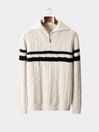 Men’s Striped Half-Zip Knit Sweater with Mock Neck