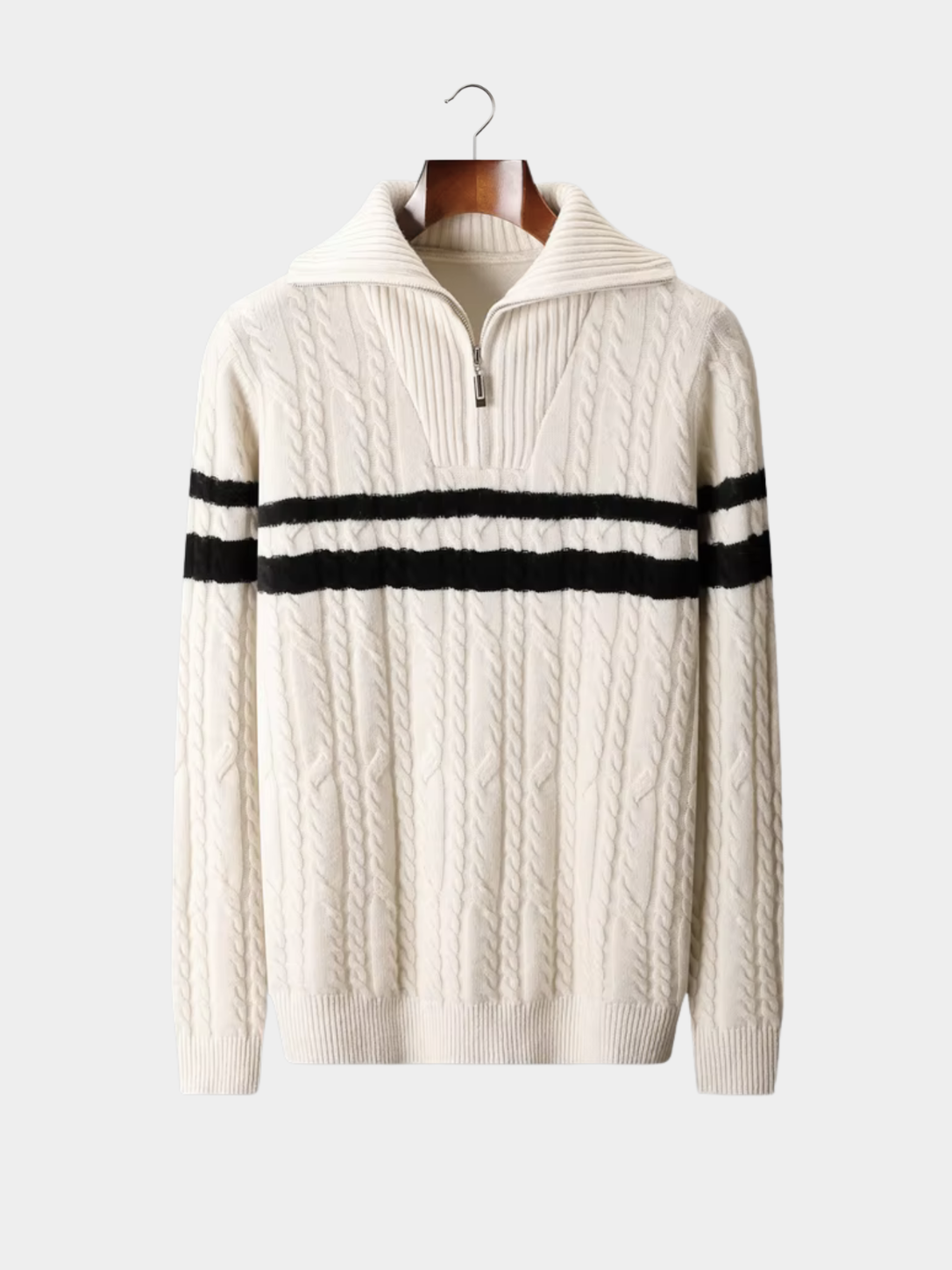 Men’s Striped Half-Zip Knit Sweater with Mock Neck