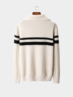Men’s Striped Half-Zip Knit Sweater with Mock Neck