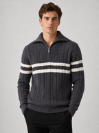 Men’s Striped Half-Zip Knit Sweater with Mock Neck