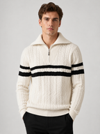 Men’s Striped Half-Zip Knit Sweater with Mock Neck