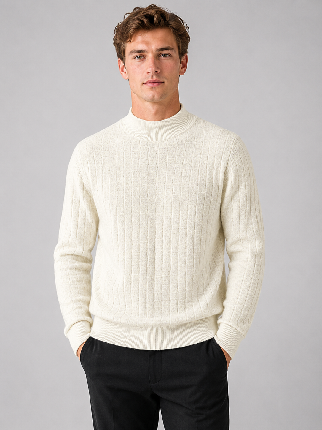 Men’s Textured Mock Neck Knit Sweater