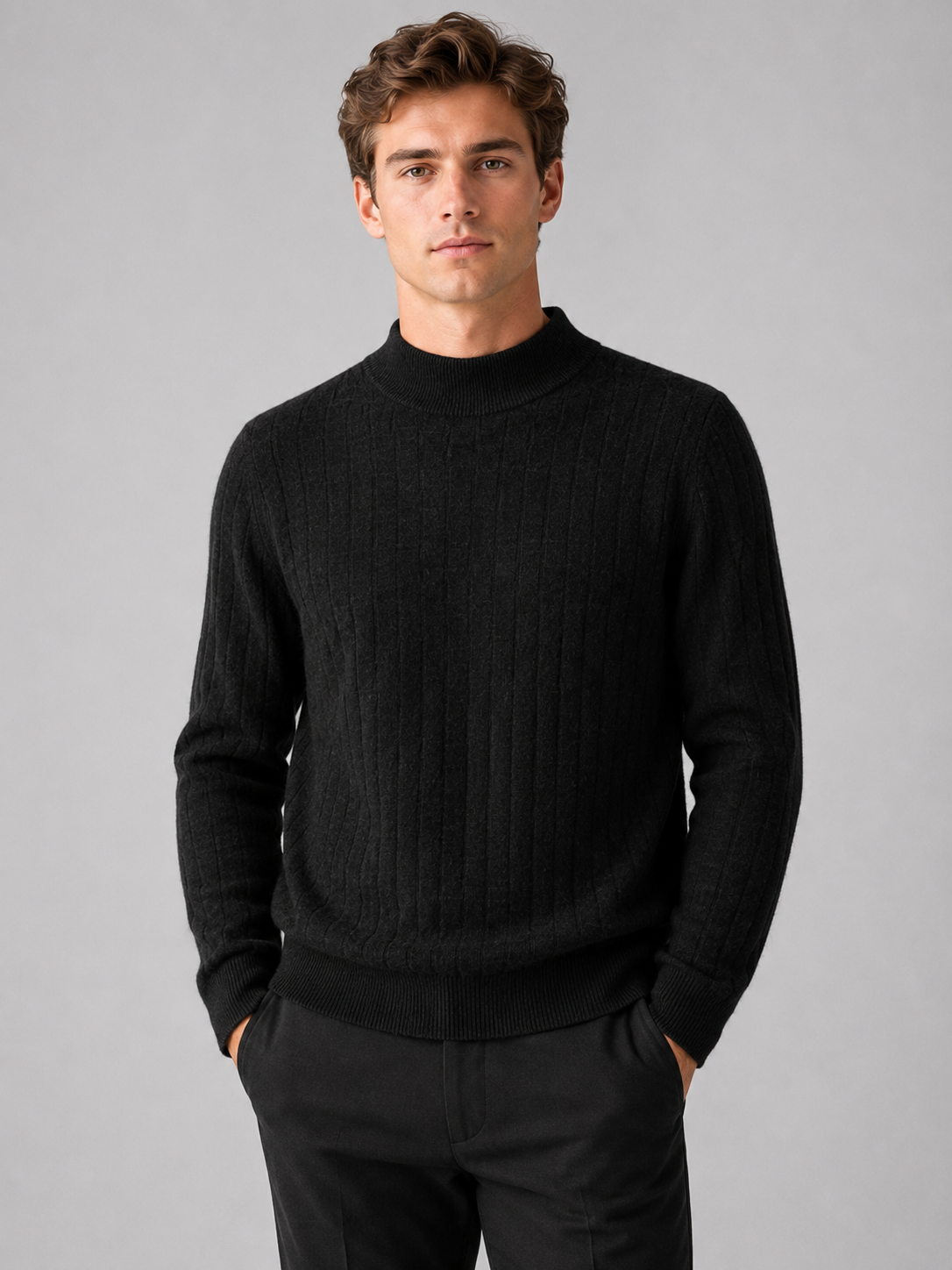 Men’s Textured Mock Neck Knit Sweater