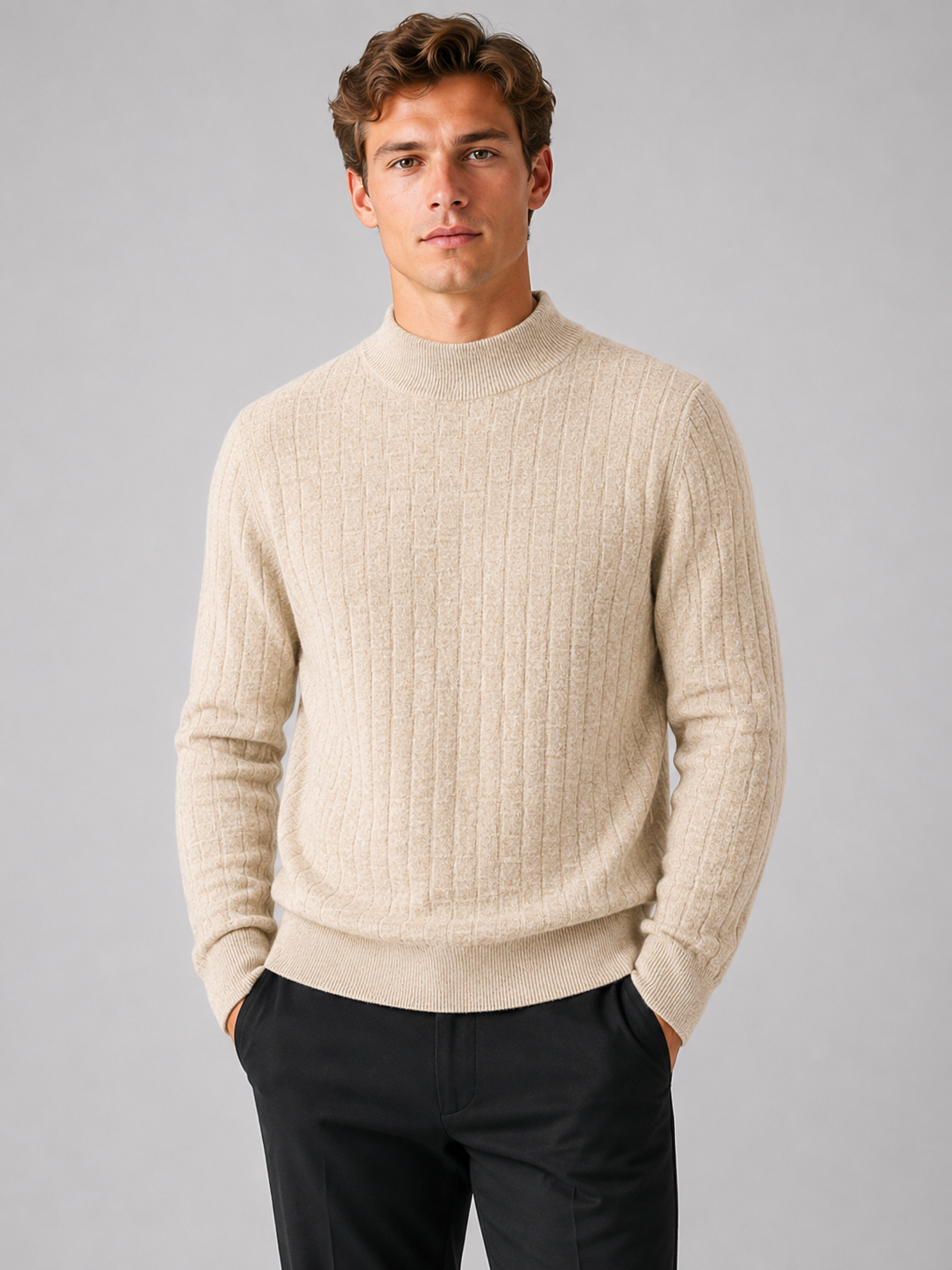Men’s Textured Mock Neck Knit Sweater